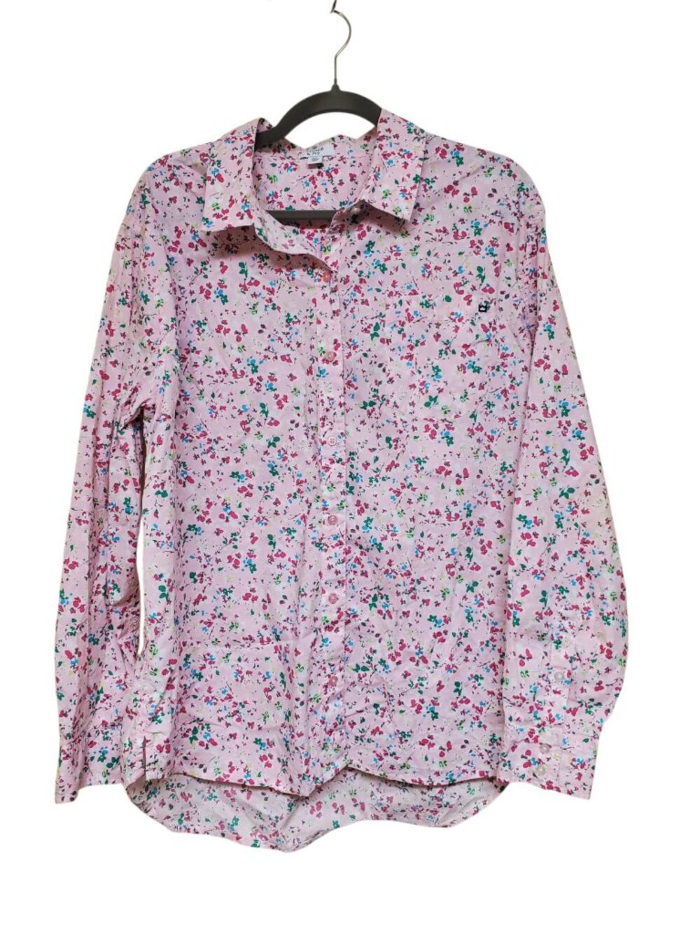 Crown & Ivy Women's Baby Pink Floral Print Long Sleeve Button Up Shirt Size XL